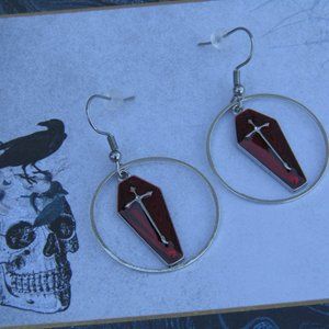 Dainty Hoop Mallgoth Coffin Blood Red Stainless Steel Earrings